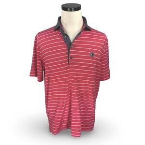 Greyson Polo Shirt Men's Medium Pink White Striped Performance Laurel Creek